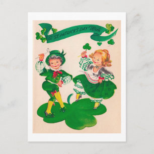 Postal Niño y Chica del Día de San Patricio, Vintage