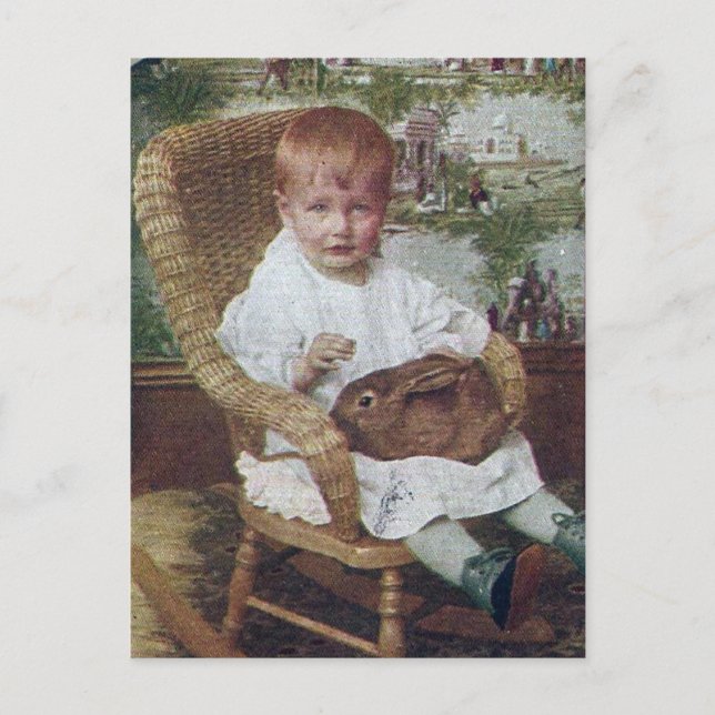 Postal Niño y conejo vintage (Anverso)
