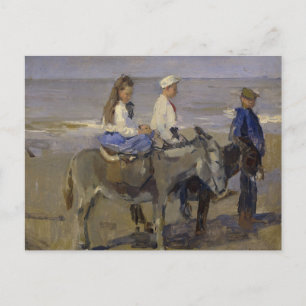 Postal Niño y Niña en Burros por Isaac Israels