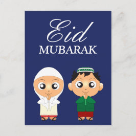 Postal Niño y niña musulmán lindos Eid Mubarak