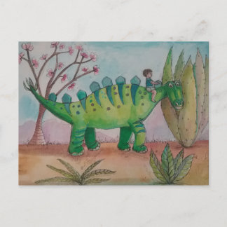 Postal Niño y su mascota dinosaurio