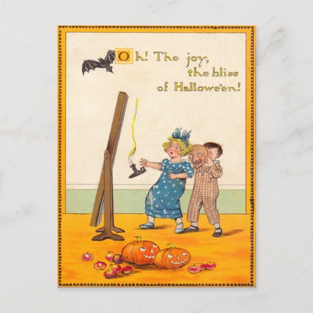 Postal Niños Adorables Gastan una Broma a Jack O Lantern (Anverso)