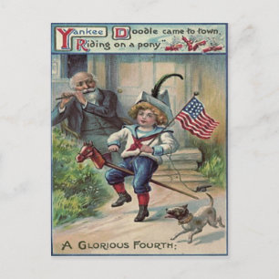 Postal Niños Adorables Jugando a Soldados Bandera America