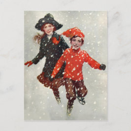 Postal Niños Adorables Jugando En La Nieve