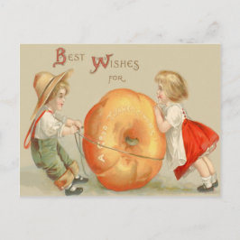 Postal Niños Adorables Rodando Calabaza