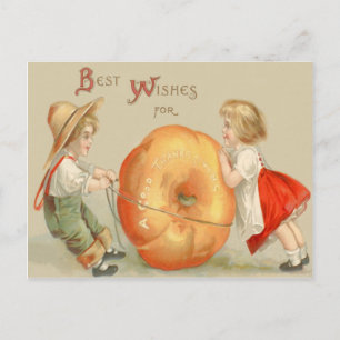 Postal Niños Adorables Rodando Calabaza