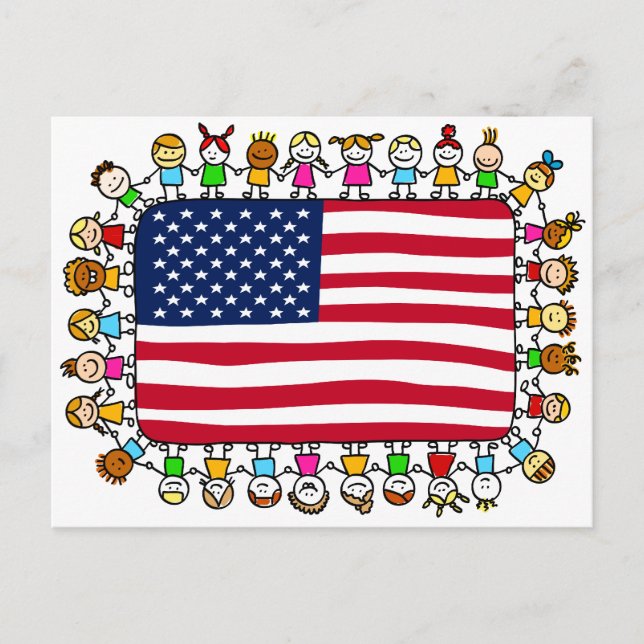 Postal niños americanos felices (Anverso)