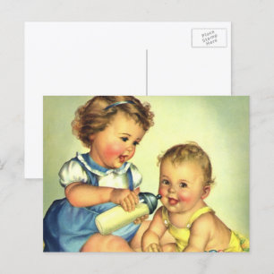 Postal Niños Antiguos, Adorables Bebés Felices Sonríen co