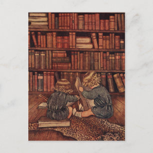 Postal Niños antiguos leyendo en la biblioteca amante de 
