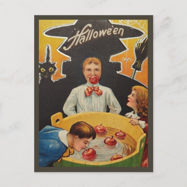 Postal Niños Apple Bobbing - Halloween vintage (Anverso)