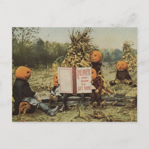Postal Niños con cabeza de calabaza