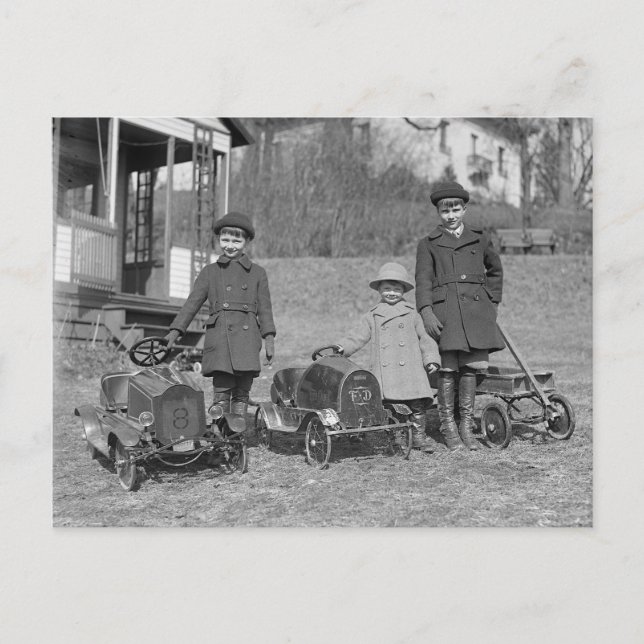 Postal Niños con coches de pedal, 1924 (Anverso)