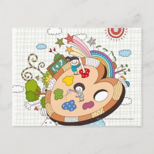 Postal Niños con pinceles