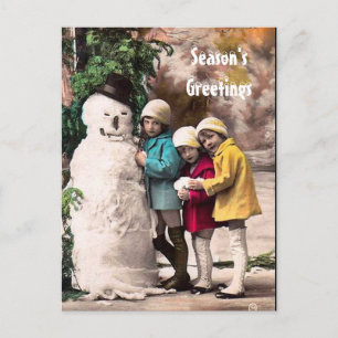 POSTAL NIÑOS CON SNOWMAN