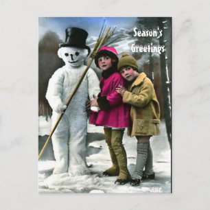 POSTAL NIÑOS CON SNOWMAN