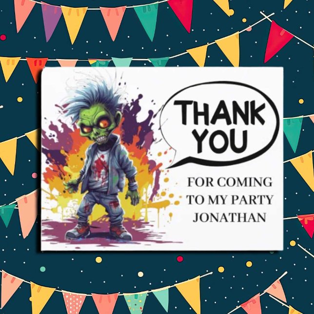 Postal niños con temática zombie fiesta GRACIAS (Zombie Walkers,  Your birthday party won't be complete without an array of gruesome zombie props! )