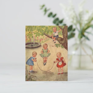 Postal Niños cortos en el juego Ilustración de lienzo env