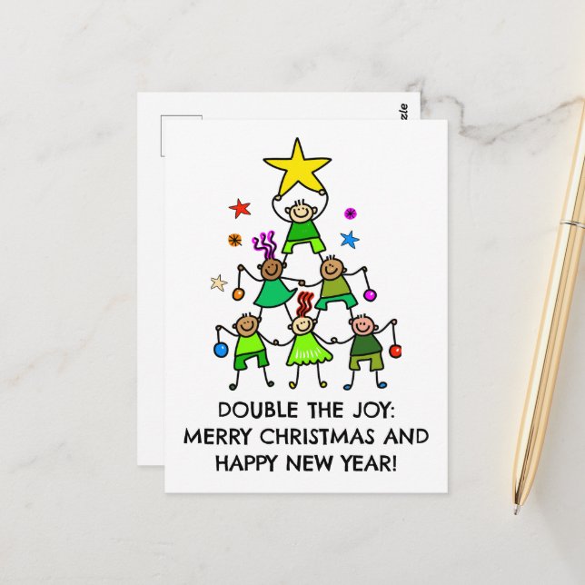 Postal Niños de árbol de Navidad personalizados (Anverso/Reverso In Situ)