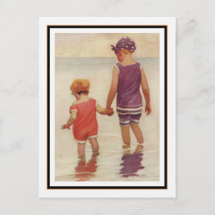Postal Niños de cosecha de vintage remando por Jessie Wil
