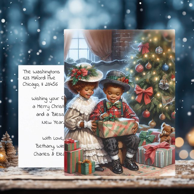 Postal Niños de época abriendo regalos de Navidad (Subido por el creador)