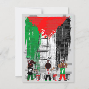 Postal Niños de Gaza pintando la bandera palestina
