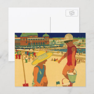 Postal Niños de la época, hermanas de vacaciones familiar