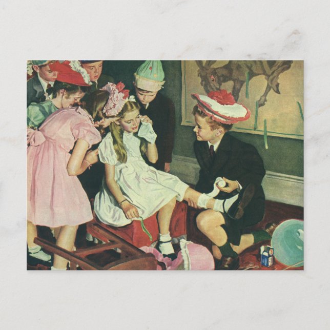 Postal Niños de la época juegan al clavo en el burro (Anverso)