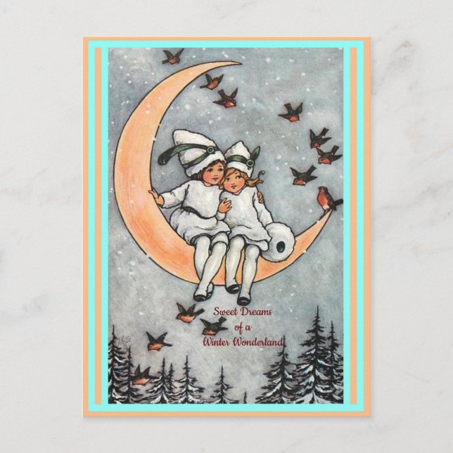 Postal Niños de la época, Luna de Creciente, Aves de Niev (Anverso)