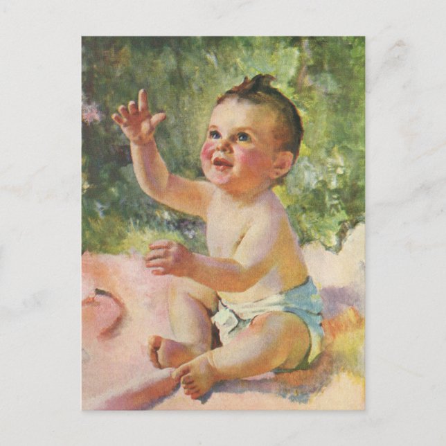 Postal Niños de la época, niñas pequeñas en una manta ros (Anverso)