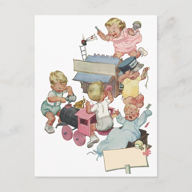 Postal Niños de la época que se divierten jugando con jug (Anverso)