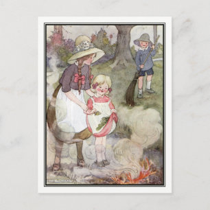 Postal Niños de la época quemando hojas por Anne Anderson