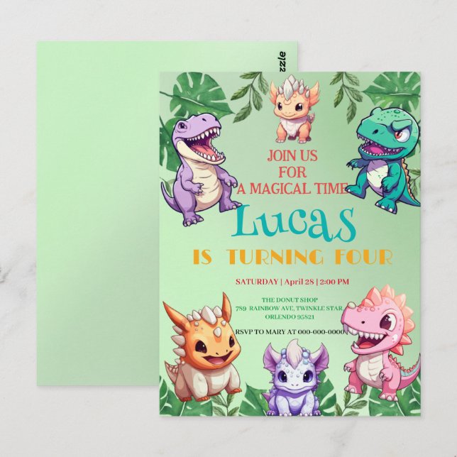 Postal Niños de la escuela de la selva de los dinosaurios (Anverso / Reverso)