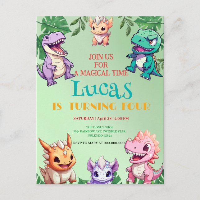 Postal Niños de la escuela de la selva de los dinosaurios (Anverso)