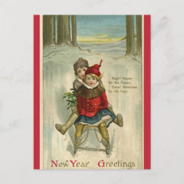 Postal Niños de la vieja usanza duermen feliz año nuevo