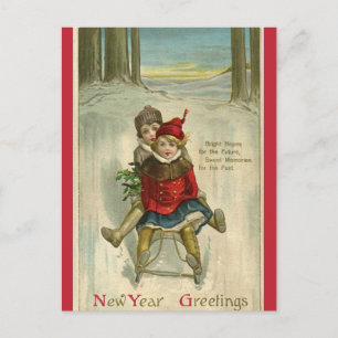 Postal Niños de la vieja usanza duermen feliz año nuevo