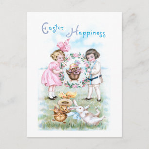 Postal Niños de moda, conejo de Pascua, chicles