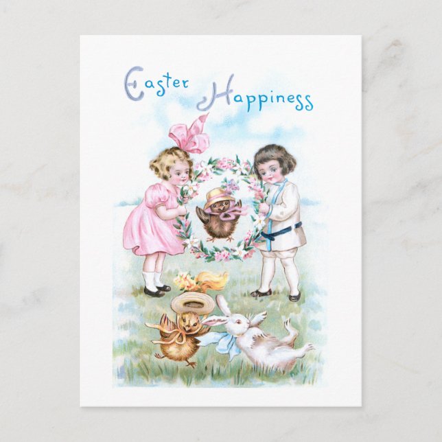 Postal Niños de moda, conejo de Pascua, chicles (Anverso)