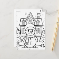 Niños de muñeco de nieve festivo para colorear 
