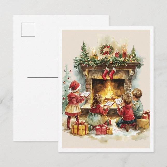 Postal Niños de Navidad Vintage Nostálgicos (Anverso / Reverso)