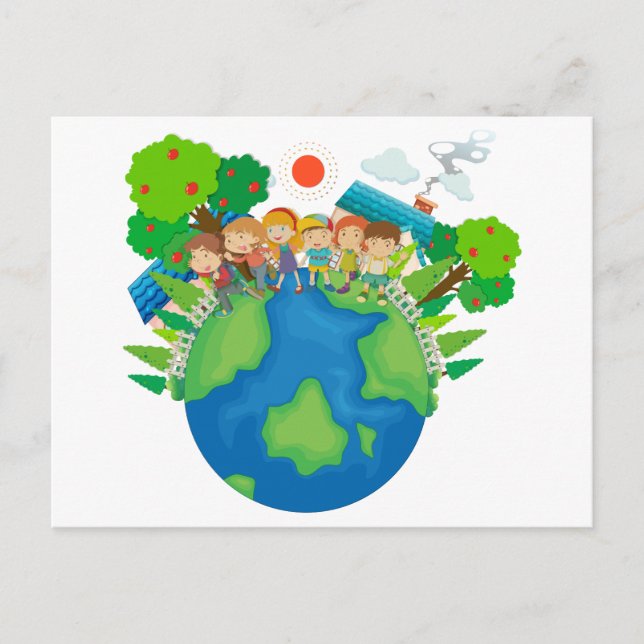 Postal Niños de pie alrededor del mundo (Anverso)