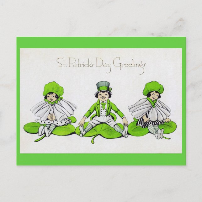 Postal Niños del Día de San Patricio, Vintage (Anverso)