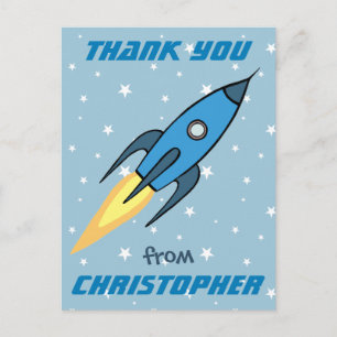 Postal Niños del Espacio Ultraterrestre con Cohetes Azule