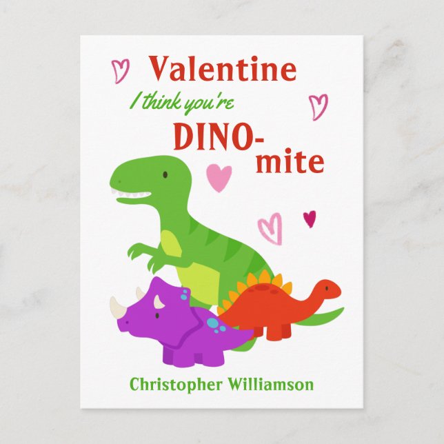 Postal Niños Día de San Valentín Dino-mite Dinosaurio (Anverso)