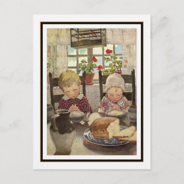 Postal Niños diciendo gracia por Jessie Willcox Smith (Anverso)