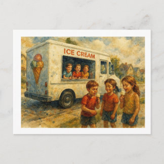 Postal Niños disfrutando del camión de helados, 