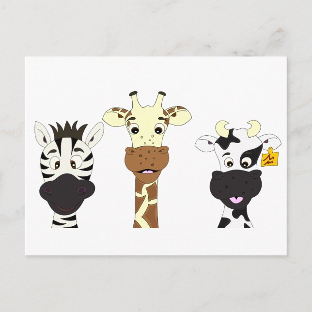 Postal Niños divertidos del dibujo animado de la vaca de (Anverso)