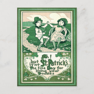 Postal Niños educados Leprechaun Shamrock Dancing