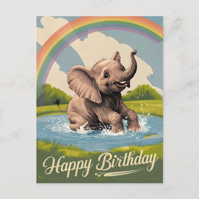 Postal Niños elefantes bebés Felices cumpleaños (Anverso)