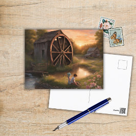Postal Niños en el arroyo