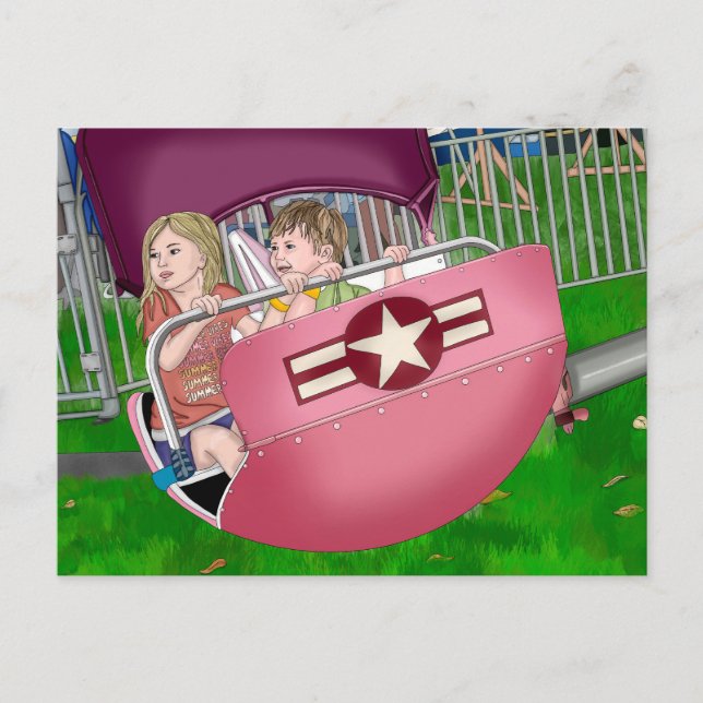 Postal Niños en el Carnaval Arte Whimsical (Anverso)